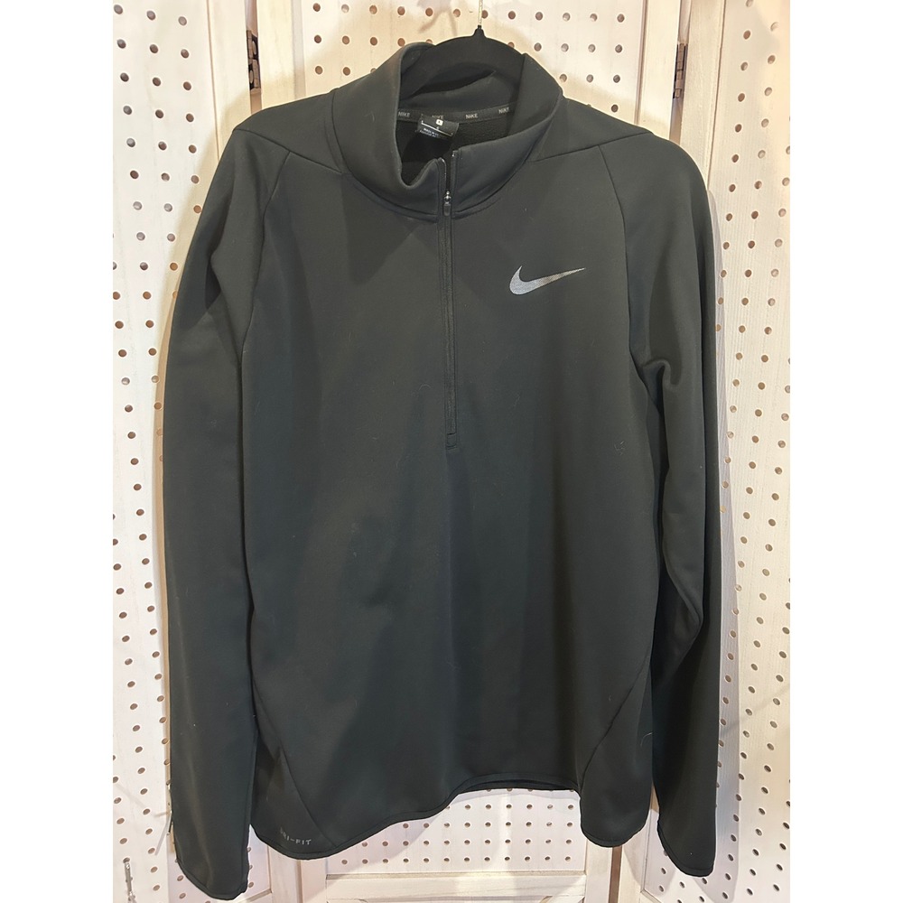 Nike Dri Fit Black Long Sleeve Quarter Zip Athletic Pullover Top Mens L